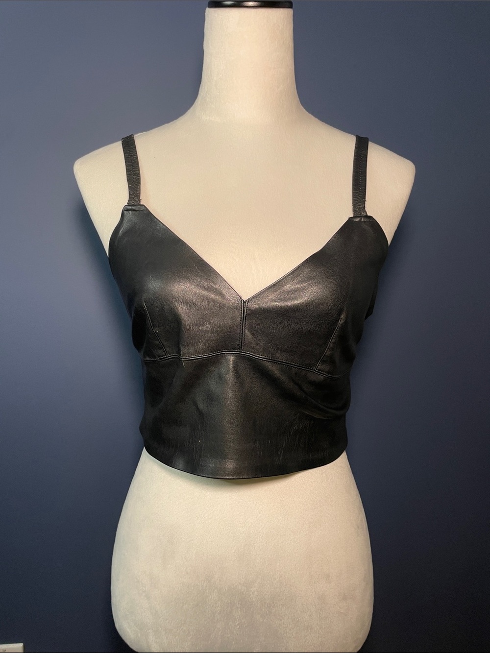 Black Leather Cropped Camisole Top